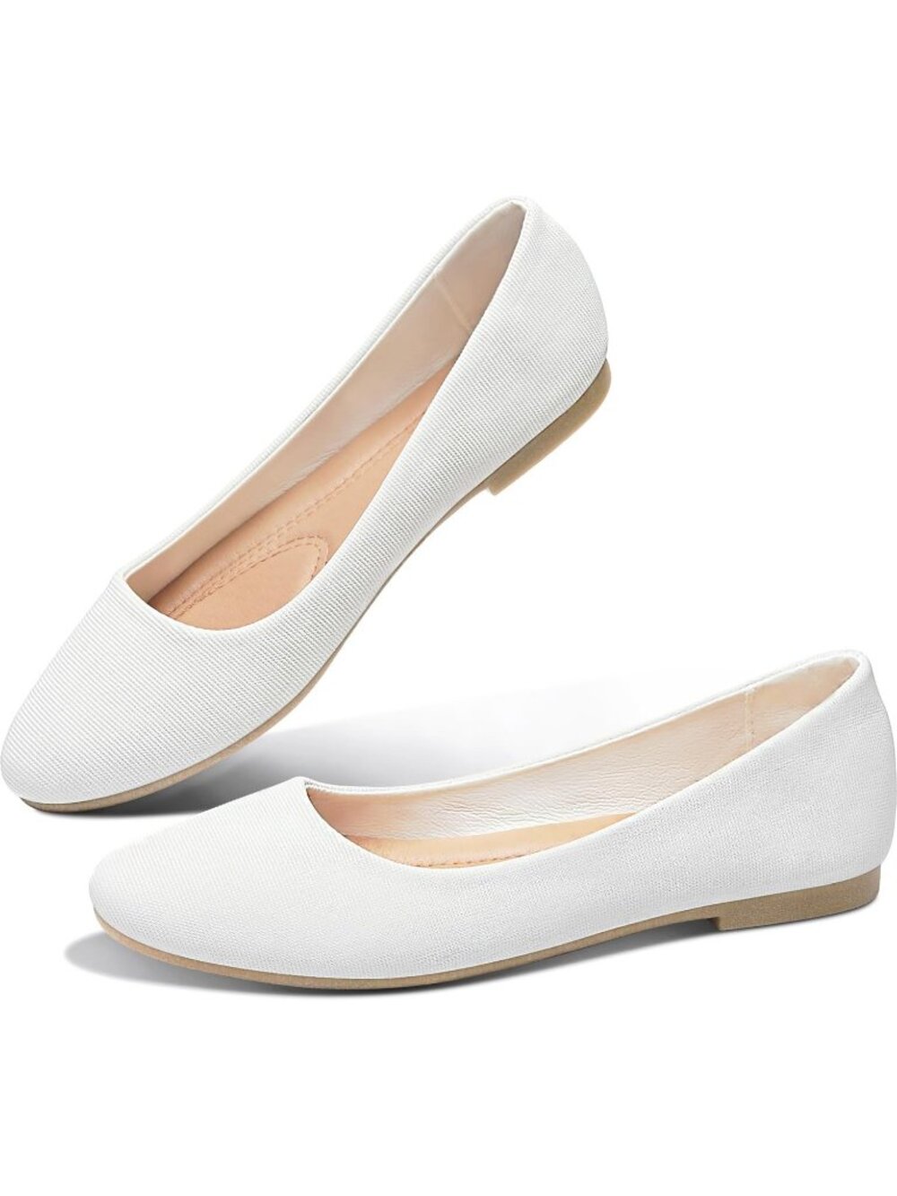 Women's White Slip On Round Toe Comfortable Breathable Dress Ballet Flats Shoes